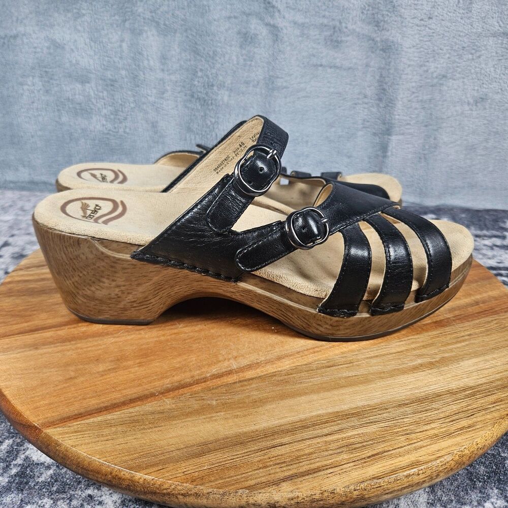 Dansko Shelby Women's Size US 9-9.5 EU 40 Black Wedge Heel Slide Sandals Strappy